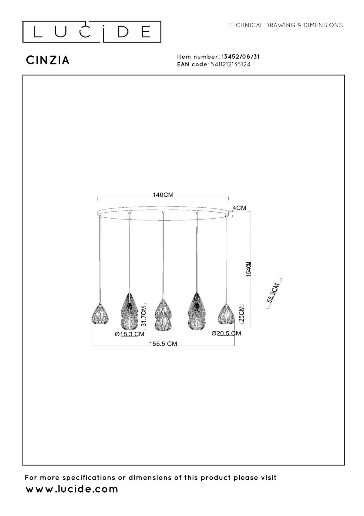 Candeeiro suspenso Cinzia de 8 luzes Porcelana branca (4)