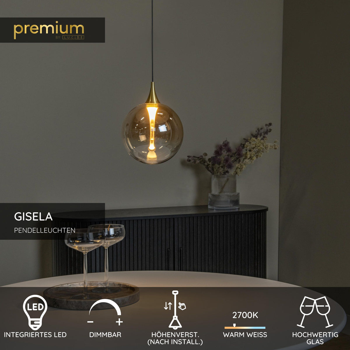 LED-Pendelleuchte Gisela dimmbar Glasschirm Amber (6)