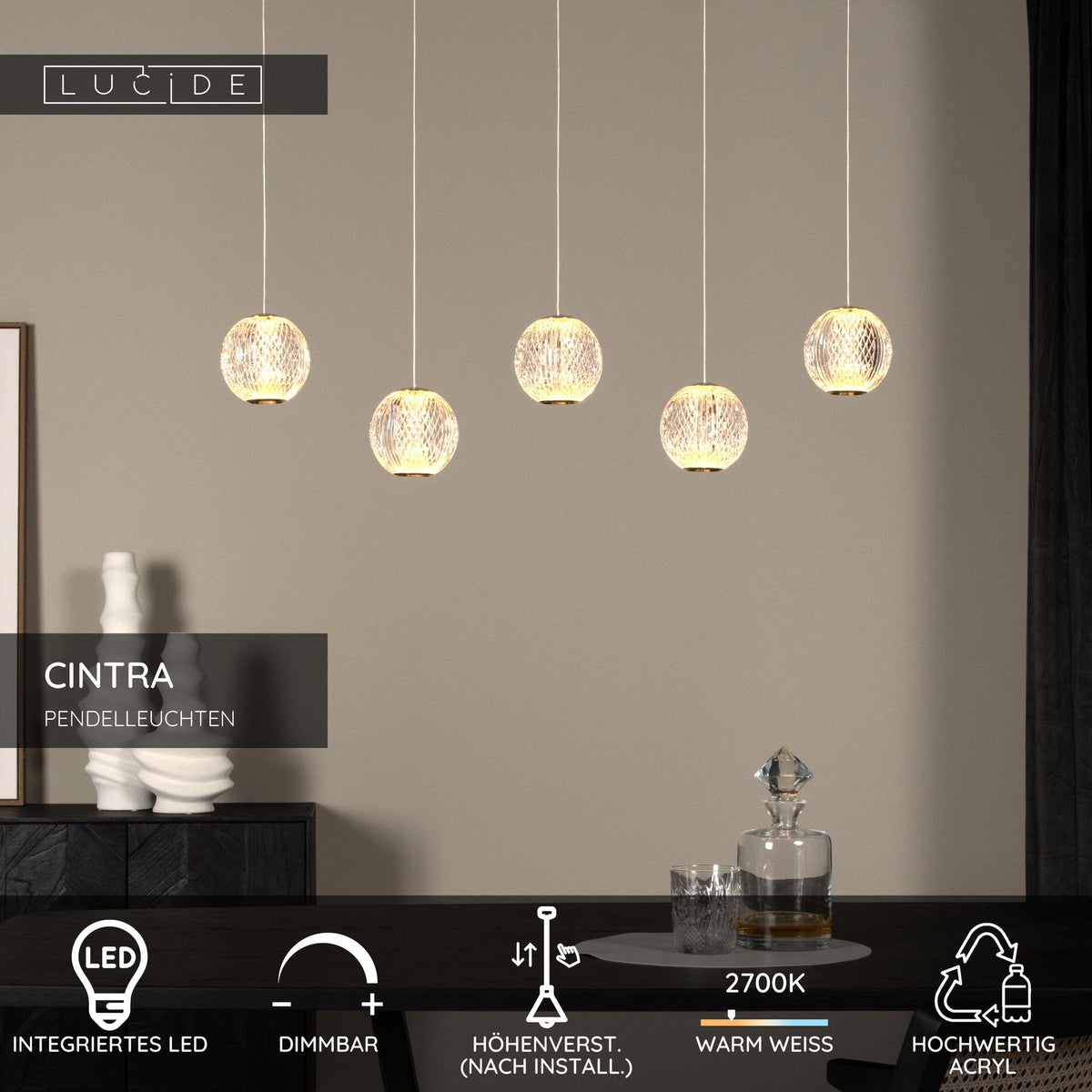 LED-pendant lamp Cintra 5-light dimmable rectangular (5)