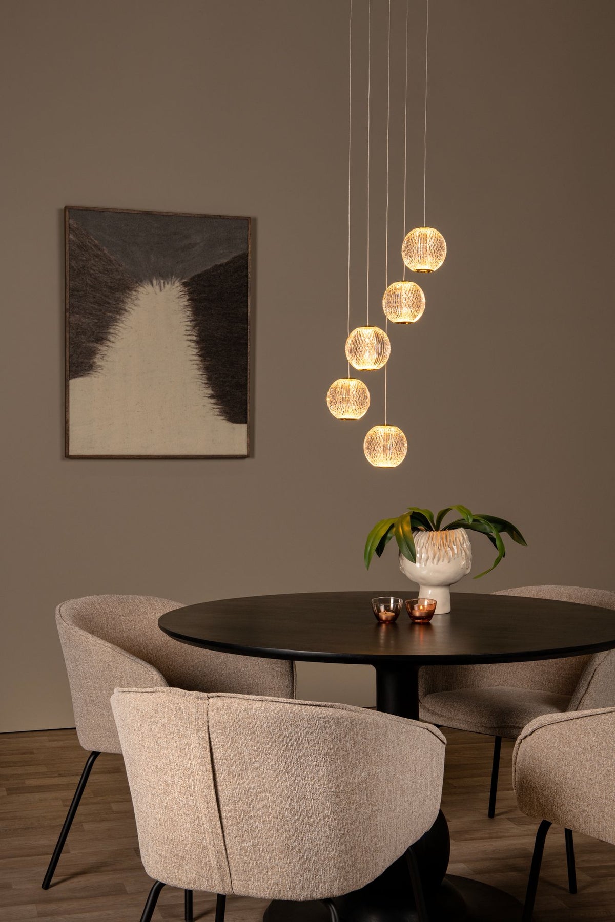 Lampada a sospensione Cintra a 5 luci LED dimmerabile rotonda Ø 32cm bianco caldo Trasparente, Ottone (1)
