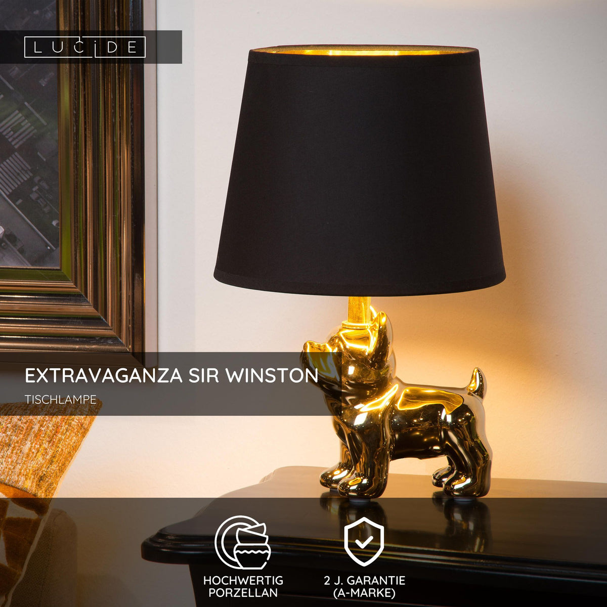 Candeeiro de mesa Extravaganza Sir Winston com abajur em tecido e base em porcelana (6)