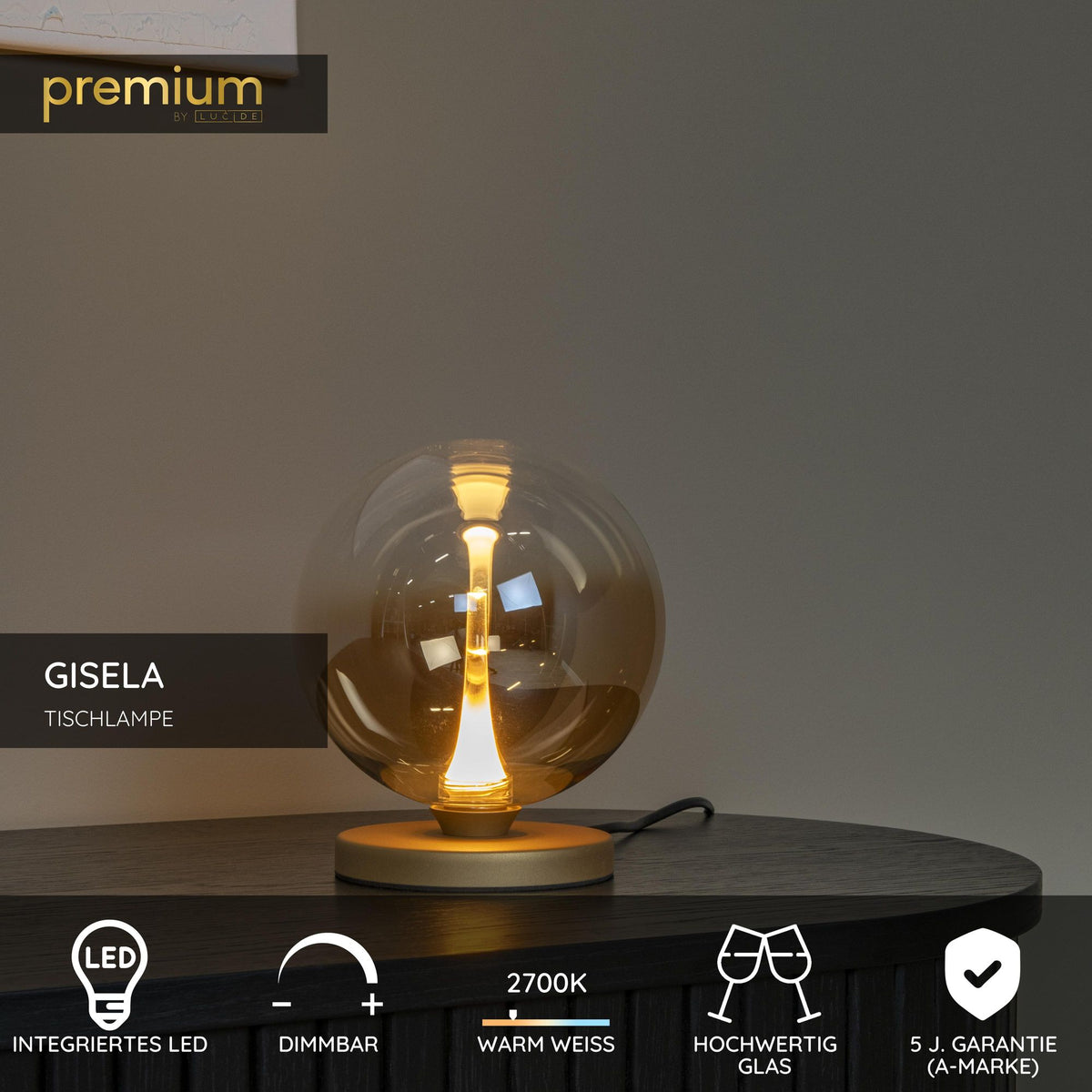 LED-Lampada da tavolo Gisela dimmerabile vetro Ø 16cm ambra bianco caldo (3)