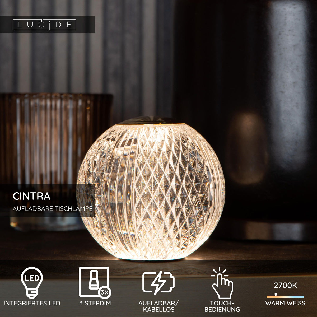 LED-Tischleuchte Cintra mit Akku und Touchdimmer Ø 11cm (6)