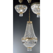 Lampa wisząca Cupola 3-punktowa zielona antyczna ze złotem Ø 40 cm, elegancka lampa kryształowa ze złotymi akcentami.