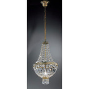 Lampada a sospensione Cupola verde-anticato con oro Ø 30 cm, elegantemente arricchita con decorazioni in cristallo e finitura in oro antico.
