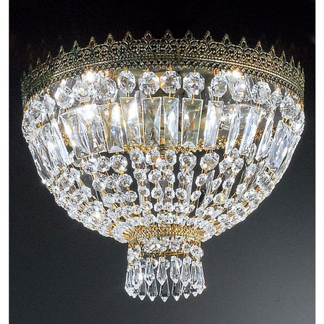 Lampa sufitowa Cupola 3-punktowa w kolorze zielono-antikowym ze złotem Ø 40 cm, elegancka lampa kryształowa ze złotymi akcentami