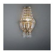 Cupola wall light green-antique with gold 28 cm, elegant wall lamp with crystals and antique finish.