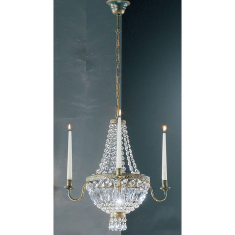 Candela 3-płomienna zielono-antyczna ze złotem Ø 48 cm, elegancka lampa sufitowa z kryształami i świecami.