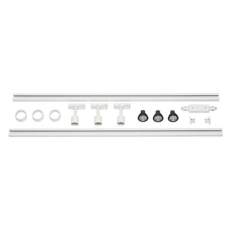 1-fase hoogspanningsrailsysteem Set 3 Wit 2x1m incl. 3xpuri