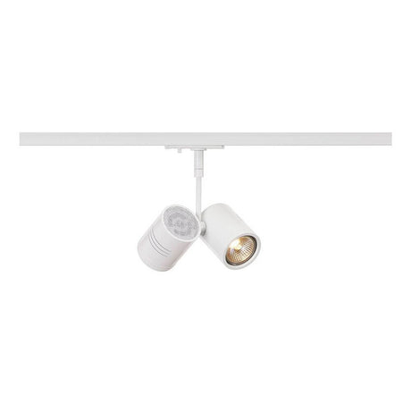 Bima II luminaire head white 2xGU10 max. 50W incl. 1-circuit adapter on a high-voltage track system.