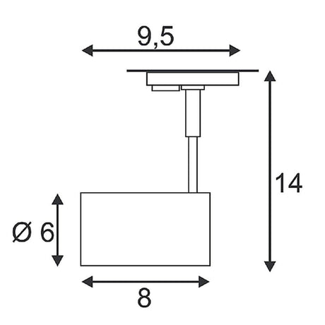 Bima II luminaire head white 2xGU10 max. 50W incl. 1-circuit adapter technical drawing with dimensions.