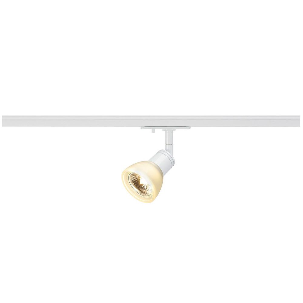Puria Spot mit GU10 Sockel in Weiß, dreh- und schwenkbar für Hochvolt-Schienen-System, geeignet für Halogen und LED.