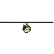 Tête de luminaire Kalu Track QPAR111 noire, incl. adaptateur 1P., installée sur un rail haute tension.