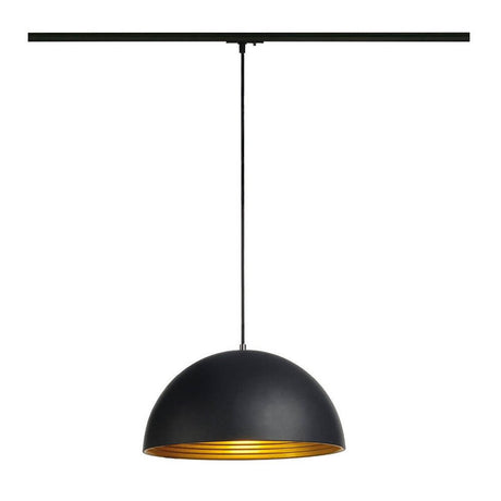 Forchini M 1-Phasen-Pendelleuchte 40cm rund Schwarz/Gold mit schwarzem Leuchtenschirm und goldenem Innenleben.