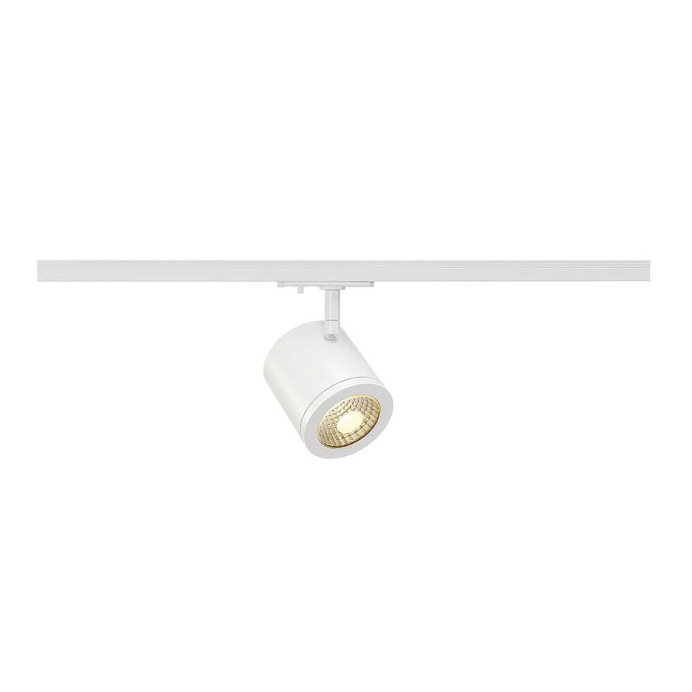 Enola C LED Spot Rund 3000K 55° inkl. 1Ph. -Adapter Weiß an einer Hochvolt Schiene montiert.