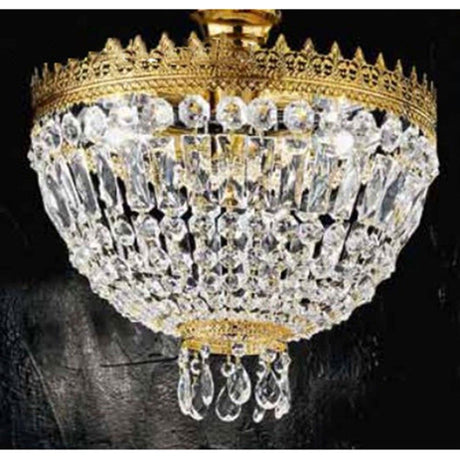 Cupola Gold taklampe med 3 lyskilder, 24 karat forgyllet, Ø 40 cm, med krystaldetaljer og gyllen kant