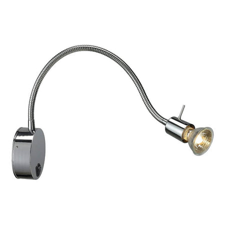 Dio Flaxe Plate wall light chrome GU10 max. 50W with flexible arm and switch for individual alignment.