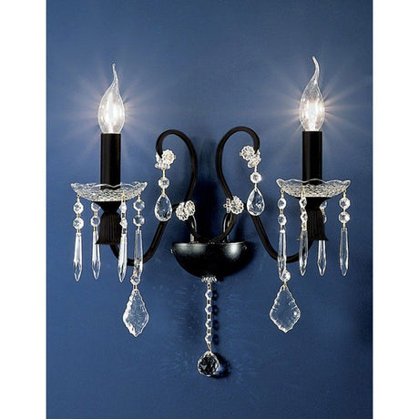 Opera wall light 2-light medium crystal sphere lead crystal 22cm with sparkling crystal pendants.