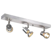 Asto III Wand- und Deckenleuchte Alu-Gebürstet mit drei verstellbaren GU10 Spots aus Aluminium