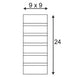 Maßzeichnung der Wandleuchte GL 100 Slot eckig weisser Gips E14 max. 40W mit Abmessungen von 9x9 und 24.