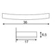 Maßzeichnung der Wandleuchte GL 102 Curve weißer Gips mit Abmessungen 36x17x6,5 cm.