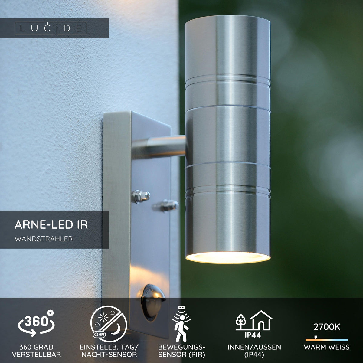LED-Außenwandleuchte Arne-Led Ir 2-flammig IP44 mit Bewegungsmelder (4)