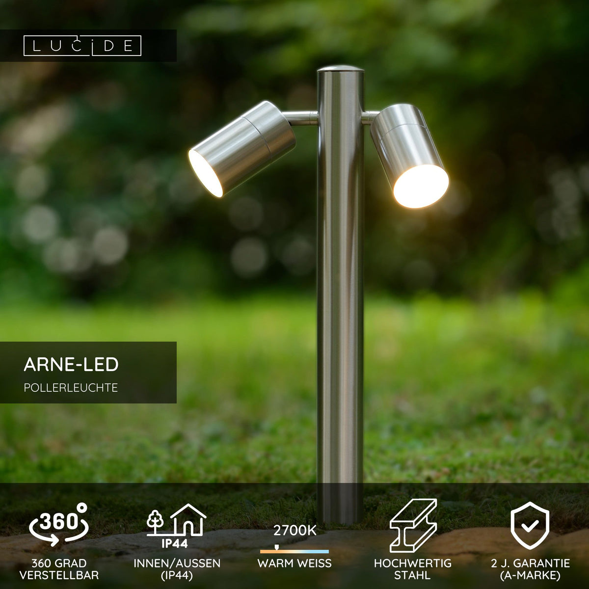 LED-Pollerleuchte Arne 2-flammig IP44 Chrom (5)