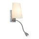 Coupa Flex LED Wandleuchte Chrom 3000K mit verchromtem Stahl und Glaselementen, inklusive Leseleuchte.