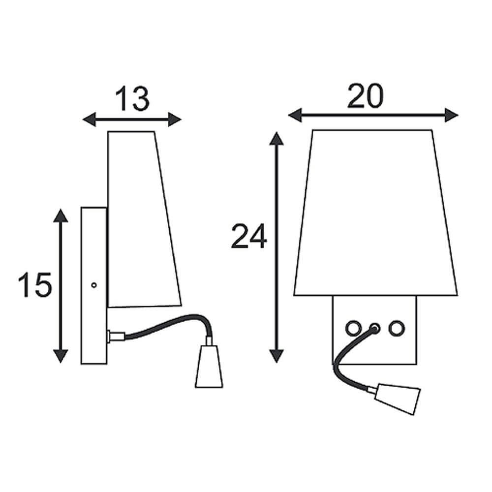Maßzeichnung der Coupa Flex LED Wandleuchte Chrom 3000K mit Abmessungen für Montage und Nutzung.