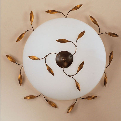 Campana candeeiro de teto de 2 luzes Ø 50 cm com elegante design de folhas e vidro colorido mate.