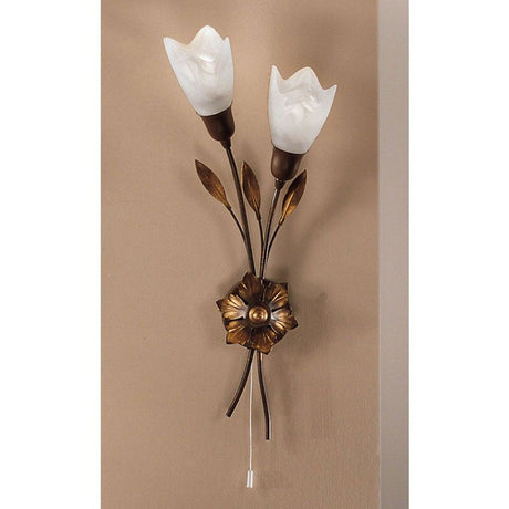 Campana wall light, 2-light, right, 47 cm, with floral design and elegant glass elements on a wall.
