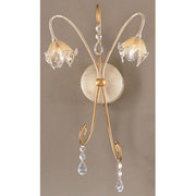 Aplique Roma de 2 luzes em vidro cristal 37 cm com luminárias douradas e decoração em cristal