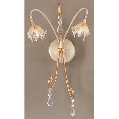 Roma wandlamp 2-lichts kristalglas 37 cm met gouden armaturen en kristaldecoratie