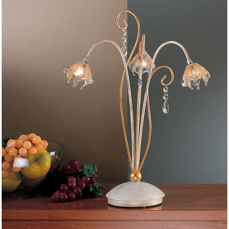 Roma Tischleuchte 3-flammig Kristall-Glas Ø 33cm mit elegantem Design und dekorativen Glaskappen.
