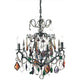 Hängeleuchte 4-flammig Symphonie Color Bronze, Bleikristall mit bunten Kristallen und eleganten Details.