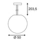 RotoBall E27 Pendelleuchte silbergrau weiß ESL max. 24W technische Zeichnung mit Durchmesser 50cm und Höhe 203,5cm.