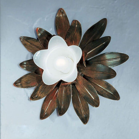 Ceiling light in antique rust with white scavo glass Ø 35 cm, decorative ceiling light with floral design.