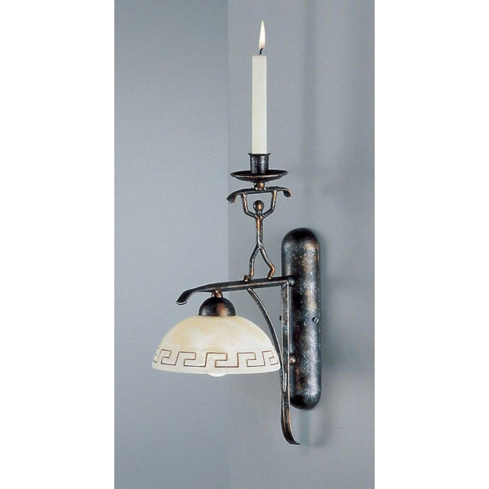 Lampada da parete etno in argento nero-oro con 1 candela da tavolo 40 cm