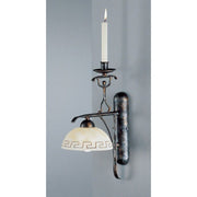 Applique Ethno nero-oro-argento con 1 candela da tavolo da 40 cm su una parete, design elegante con supporto dorato e argentato.