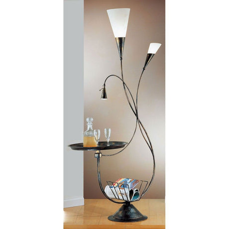 Fackel Stehleuchte mit Tisch & Leseleuchte 180cm, moderne Lampe mit praktischen Ablagen und zwei Lichtquellen.