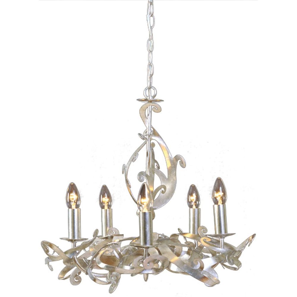 Hängeleuchte Buono 5-flammig aus silbernem Eisen mit elegantem Design und warmem Licht.