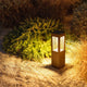 Lampada solare da percorso Tradition H 45 cm in finitura Corten in alluminio, illuminata su un vialetto del giardino tra le piante