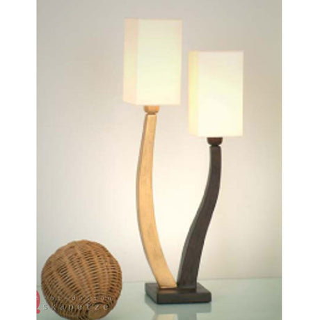 Lampada da tavolo a 2 luci Quadrangolare ferro marrone-nero-oro con design elegante e moderno.