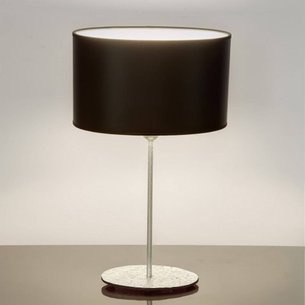 Tischleuchte Mattia Oval in Silber und Ecru mit elegantem Design und schickem Schirm