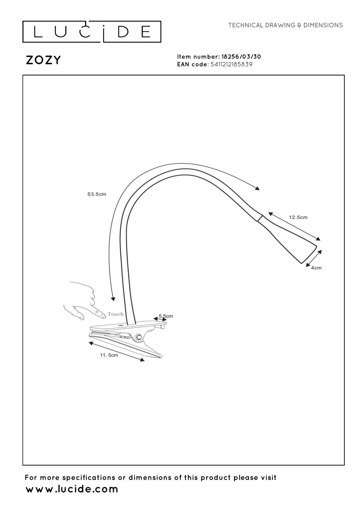 LED-Klemmleuchte Zozy mit Touchdimmer und flexiblem Arm Schwarz (7)