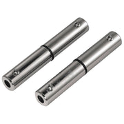Zwei chromfarbene IsolierVerbinder für NV-Seilsystem, je 6cm, mit Befestigungsschrauben, Frontalansicht