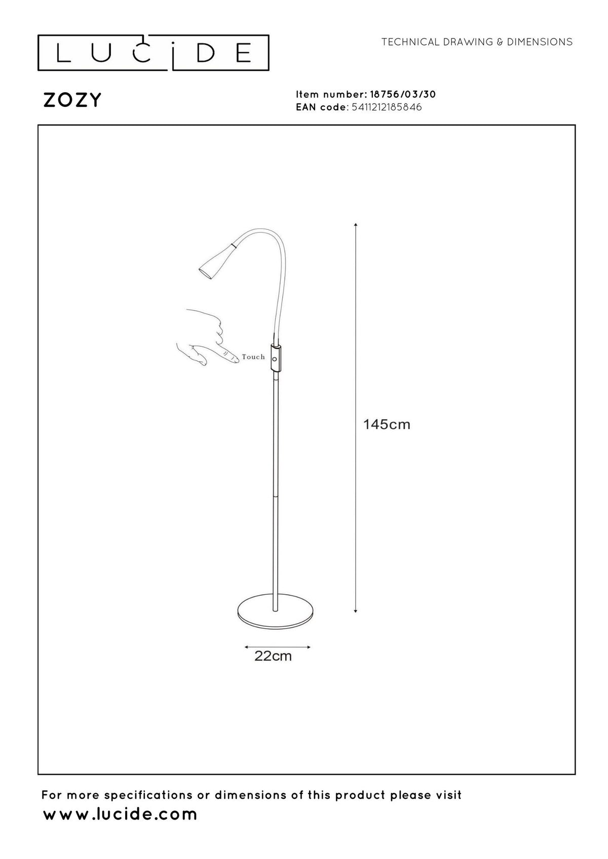 LED-Lese-Stehleuchte Zozy mit Touchdimmer und flexiblem Lesearm (7)