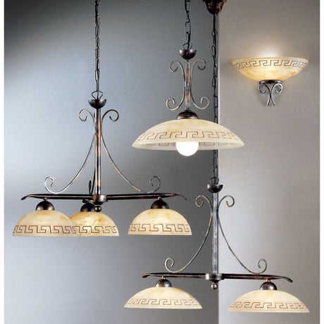 Greca Barra a 2 luci Nero-Oro-Argento 48cm con lampade eleganti e design raffinato.