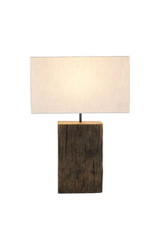 Tischlampe Montecristo mit dunkelbraunem Akazienholz-Fuß und rechteckigem Leinenschirm in Beige
