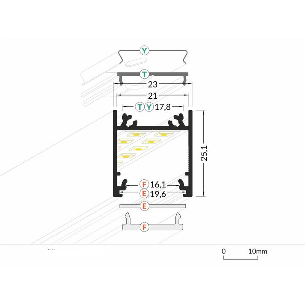 Building profile low 200cm black without cover for LED strips